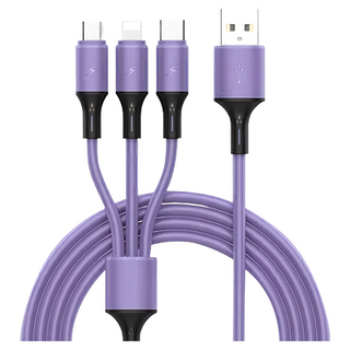 Timo 一分三多功能純色液態矽膠快充線, 1.2m, 薰衣草紫, 1條