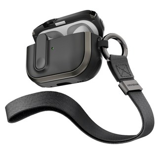 MAGEASY Odyssey with Wrist Strap 抗衝擊磁扣手繩耳機殼, AirPods Pro 1&2, 1個, 金屬黑