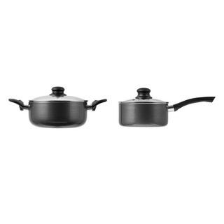 Tamsaa IH電磁爐適用 陶瓷塗層湯鍋2件組, 16公分單柄湯鍋 + 20公分雙耳湯鍋, 深黑色, 1組