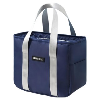 iSFun 日式恬淡 大容量手提保冷保溫便當包, 藍色, 1個