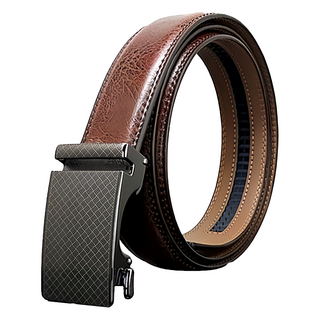 ZACHARY 全牛皮時尚自動皮帶 牛皮貼膜 鋅合金 寬3.5cm 115~125cm, 棕色, 115-125cm