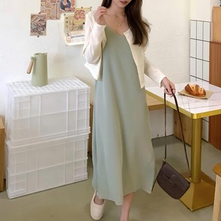 女款 C18 歐逆吊帶連身裙, 胸寬52cm 全長105 臀寬57cm 下擺寬74cm, 綠色