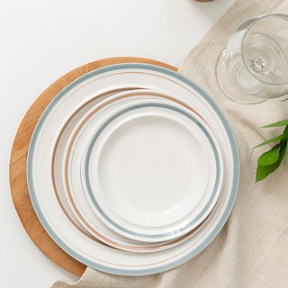 SSUEIM 復古圓形陶瓷盤, 1組, 大+中+小, 復古藍色