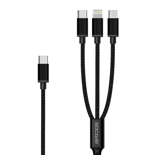 iBRIDGE 3合1 PD Type-C快速充電線, 支援100W大功率, PD2.0 QC3.0快充, 480Mbps高速傳輸, 防纏繞抗拉繩, 30cm, IBA007, 1條