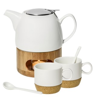 TATUNG 大同磁器 日風茶具6件組 壺 + 杯2個 + 匙2個 + 座, 1組, 白色