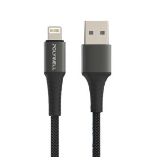 POLYWELL 寶利威爾 Type-A To Lightning 編織充電線 50cm 黑色 1條 PW15-W45-A344, 0.5m