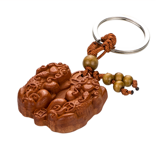 馥瑰馨盛 花梨木貔貅招財成對聚財鑰匙圈, 1個, 花梨木