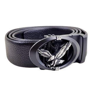 頭層牛皮帶合金自動釦皮帶 LL150 精緻自動釦款 復古簡約風格 個性老鷹釦頭, 老鷹銀灰, 110 x 3.5cm