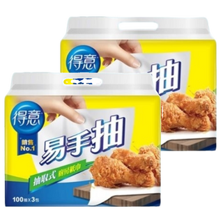 得意 抽取式廚房紙巾 易手抽 100抽, 3包, 2袋