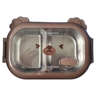 可愛小熊不鏽鋼保溫飯盒, 22.5*14.5*8cm, 單層1000ml, PP, PET材質, 藍紫色, 1個