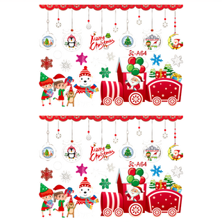 彩色聖誕靜電貼紙 Set 內含兩張, 紅火車載禮物
