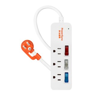 PowerSync 包爾星克 3開彩色開關防雷擊延長線 3孔 TS3C9012, 1.2m, 1條, 白色