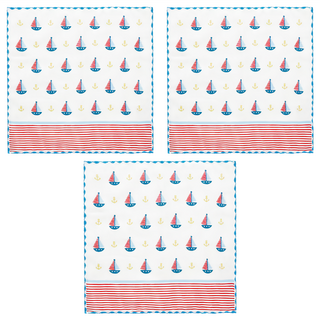 Peilou 貝柔 抑菌紗布小方巾, 純棉, 透氣速乾, 台灣設計製造, 26 x 26cm, 帆船, 3條