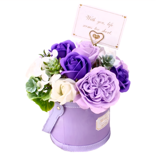 桶裝香皂花 含香皂花+小卡+透明開窗提袋, 丁香紫, 1個
