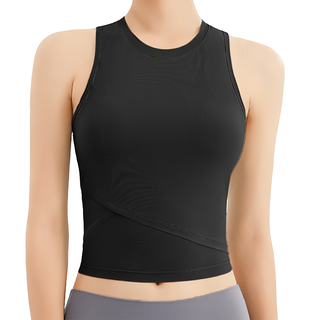 Softcool Active 涼感無袖瑜珈運動背心，內藏文胸，修身版型, L(47cm), 黑色