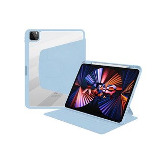 OMG 旋轉三折氣囊防摔平板保護套, 冰川藍, 1個