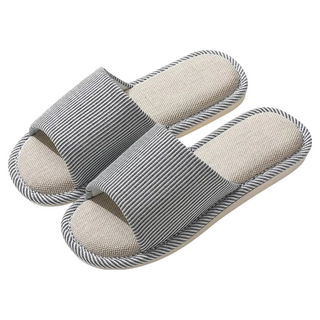 SUNORO 日式直條紋亞麻居家男女室內拖鞋, 咖啡色, 內長26.5cm(42~43), 舒適透氣防滑, 1雙