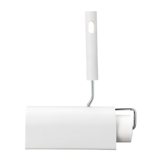 AHOYE 直立收納短柄黏毛除塵滾筒 附60張黏塵紙 輕鬆清潔毛髮灰塵 適用於衣物、沙發、地板, 1個, 16cm寬度滾筒