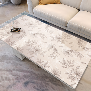 好物良品 設計款印花質感生活軟玻璃餐桌墊 防油防燙防髒 PVC, 120 x 60 x 0.1cm, 金邊杜鵑, 1個