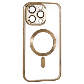 透明髮絲紋 MagSafe 磁吸手機殼，全包覆，自帶鏡頭膜，鏡頭全包保護, iPhone 14 Plus, 金色