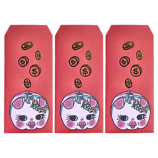 GUOHOUSE STUDIO 郭公館工作室 大豬公手工燙金紅包袋 Set 台灣製造 90x180mm 120磅高級美術紙, 3個