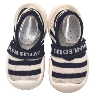 透氣手工嬰兒鞋 針織棉 鞋底防滑, 13.5cm, 黑白條紋, 1雙