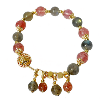 拉長石 草莓晶 8mm 手鍊, 混色