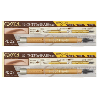 日本 excel 3合1持久造型眉筆, PD02 焦糖棕, 2件
