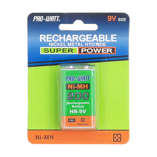 PRO-WATT 華志 鎳氫充電電池 9V, 200mAh高容量, 可重複用1000次, 1個, 1入