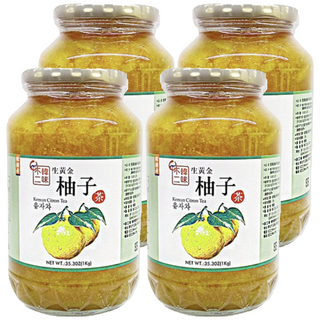 韓味不二 生黃金柚子茶，冷沖熱泡皆宜，可當果醬塗抹、西點麵包烘培用, 1kg, 1罐, 4罐