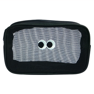 E.dot 可愛眼睛網狀化妝包, 洗漱包, 收納袋, 長方形, 20 x 12 x 7cm, 黑色