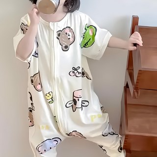 愛北鼻 夏季無痕短袖防踢被, 90碼, 米色動物園