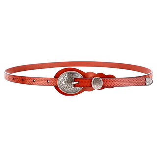 真皮牛皮帶 女士復古雕花合金針釦腰帶 適用於90cm以下腰圍, 棕色, 105 x 1.1cm