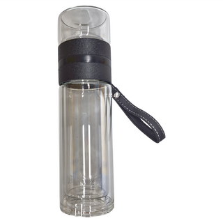 LifeHouse 茶水分離 雙層玻璃泡茶杯, 黑色, 400ml, 1個