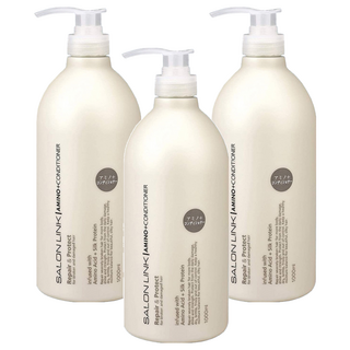 KUMANO 熊野油脂 沙龍級胺基酸潤髮乳 胺基酸+蠶絲蛋白 深度滲透 低刺激性 無色素, 1L, 3瓶