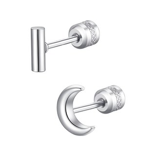 耀眼美人 一彎新月後鋯石鑽醫療鋼不銹鋼耳環 (99免耳飾/睡覺免摘/造型), 不銹鋼