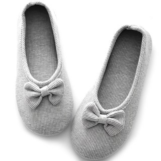 軟墊棉質蝴蝶結橡膠底室內拖鞋, 1組, 灰色