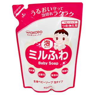 WAKODO 和光堂 潤澤嬰幼兒沐浴泡 補充包, 慕斯型 無香料, 新生兒適用, 容易清洗, 對寶寶肌膚不乾燥, 400ml, 1包