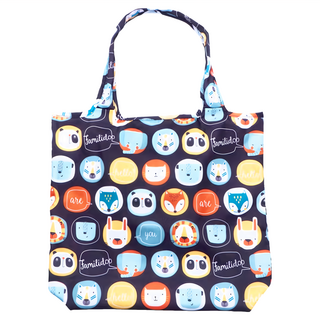 Familidoo 法米多 動物家族環保提袋 尺寸35*56*9 cm 易清洗 耐髒防水可機洗, 熊貓黑, 1個