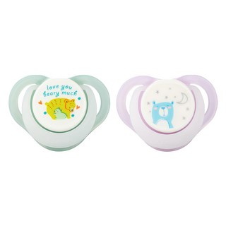 Combi 康貝 睡眠夜用安撫奶嘴組 符合亞洲寶寶 小兒齒科醫生監製, 8個月以上, 親子熊綠 + 夜夢熊紫, 1組