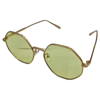 ALEGANT 玩色時尚圓框幾何造型 太陽眼鏡, 鮮柳黃, 145 x 143 x 55mm