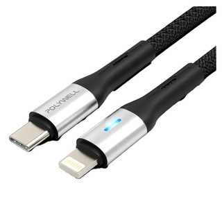 POLYWELL 寶利威爾 Type-C-Lightning LED PD編織快充線 PW15-W45-A325, 1m, 1條