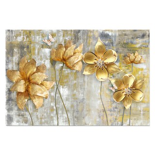 24mama掛畫 單聯式 美麗花卉 金色 復古風 無框畫 (60 x 40cm)