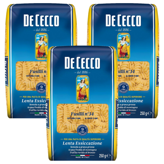DE CECCO 得科 義大利麵 螺旋麵 No.34 採用杜蘭小麥粉 傳統製麵法 彈牙口感, 250g, 3包