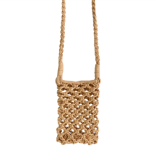 DAYA 輕夏日度假風手工編織手機包/鏤空包 編織棉繩 堅固耐拉扯 多用途, 1個, 12 x 2.4 x 77cm 袋內10 x 3 x 15.5cm