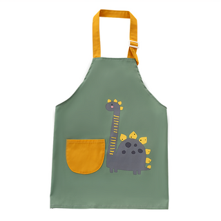 兒童動物印花小口袋防水防油圍裙袖套組 兒童畫畫衣, 恐龍, 130碼 建議6-9歲