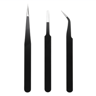 Tamsaa 多用途美容鑷子3件組 一字型 + 圓頭型 + 彎曲型, 1組, 黑色