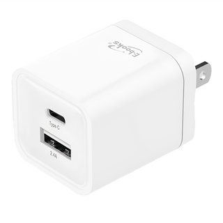 E-books 智能12W Type C + USB 雙孔快速充電器 支援全球電壓範圍 體積小巧 隨身攜帶無負擔 六重保護功能 最大輸出2.4A, 白色, 1個