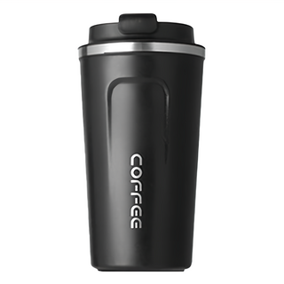 不鏽鋼磨砂真空咖啡杯, 304不鏽鋼材質, 一鍵開啟, 保溫保冷, 510ML, 商務黑, 1個