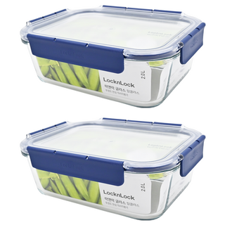 LocknLock 樂扣樂扣 頂級透明耐熱玻璃保鮮盒, 2000ml, 2個